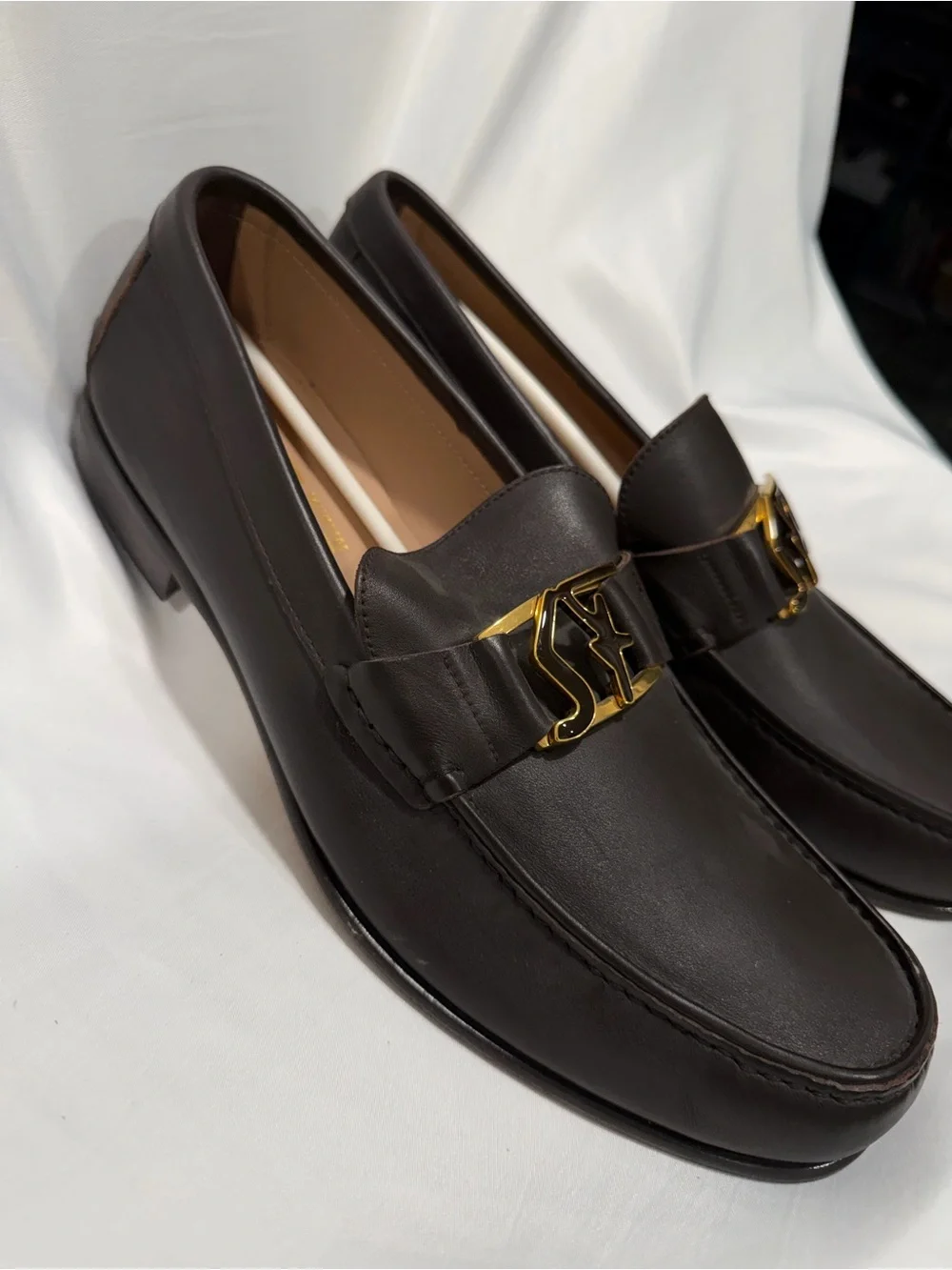Salvatore Ferragamo Brown Leather Loafers with Gold Logo Hardware